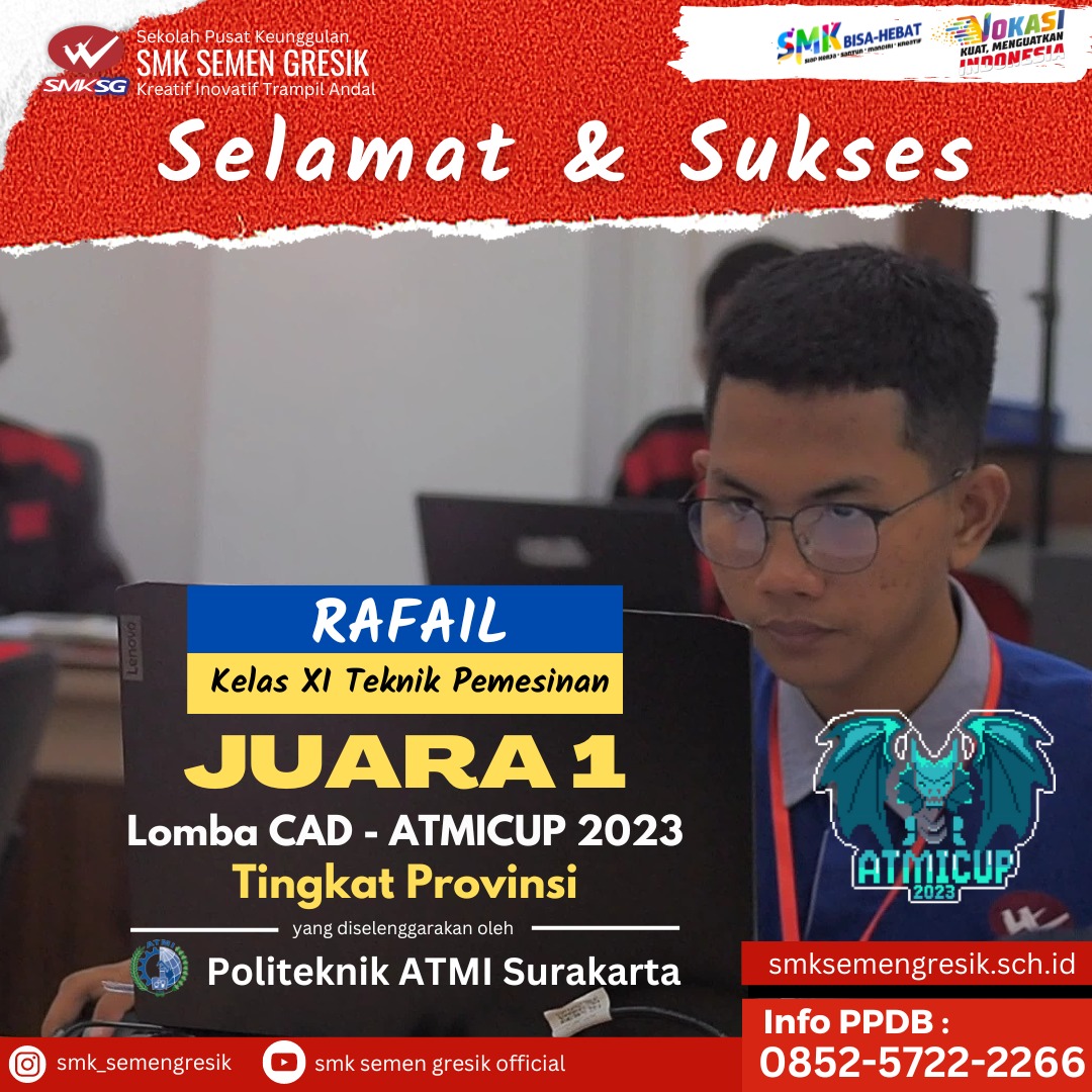 SMK Semen Gresik Mendapat Juara 1 Lomba CAD ATMI CUP 2023 di Jawa Tengah