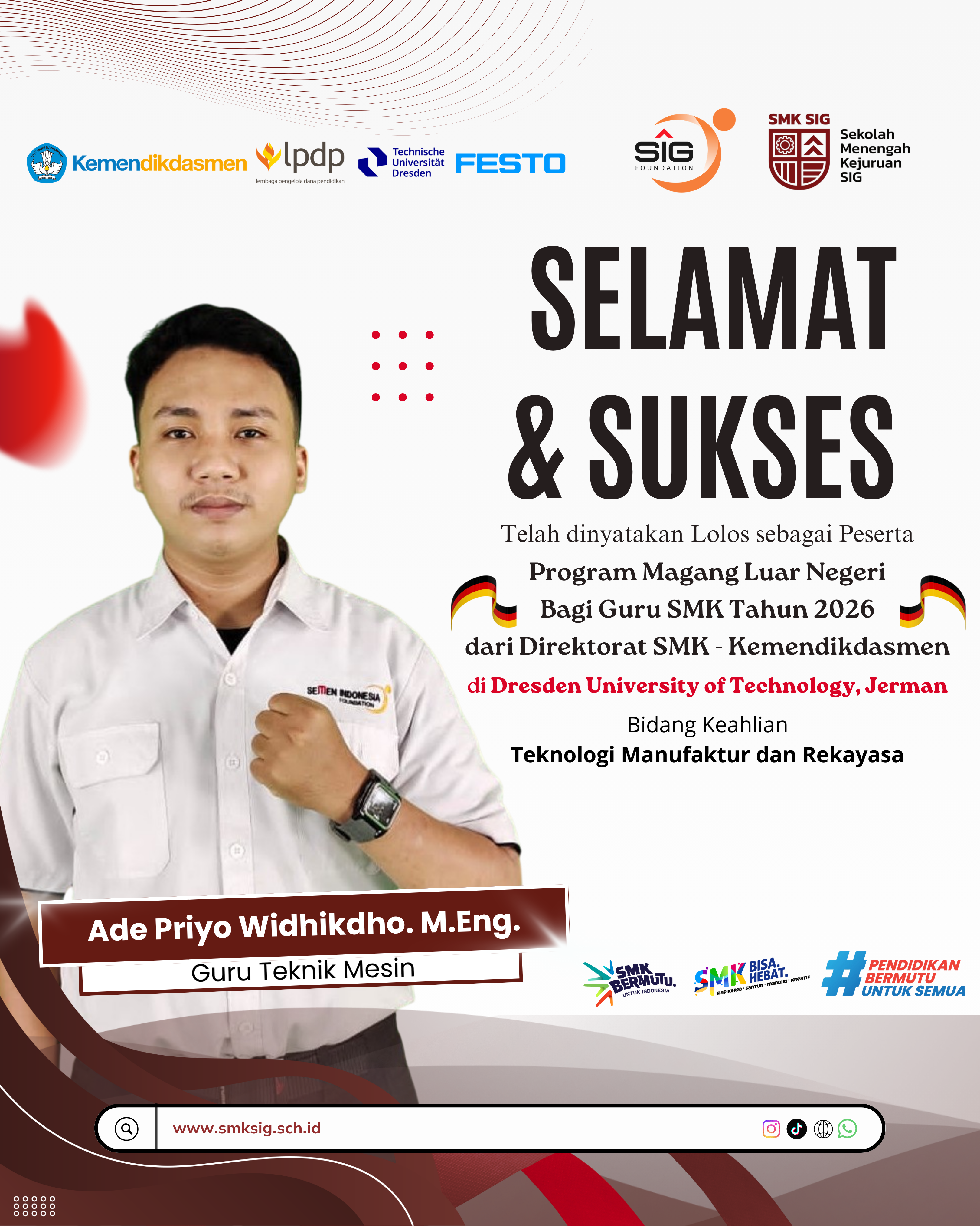 GURU SMK SIG LOLOS SELEKSI PROGRAM MAGANG LUAR NEGERI 2026 DI DRESDEN UNIVERSITY, JERMAN